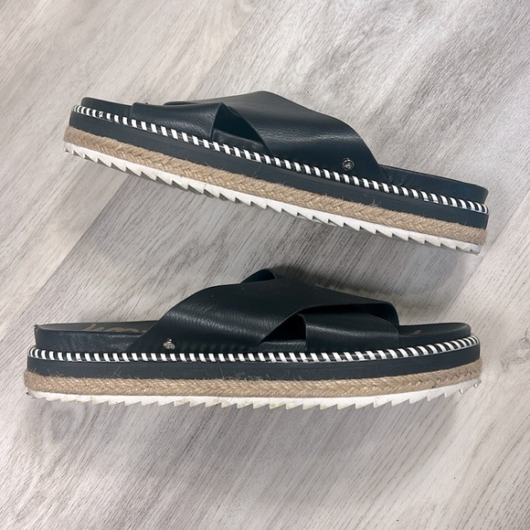 Sam Edelman Women’s Leyton Black Leather Platform Slide Espadrille Sandals / 7 - Picture 5 of 7